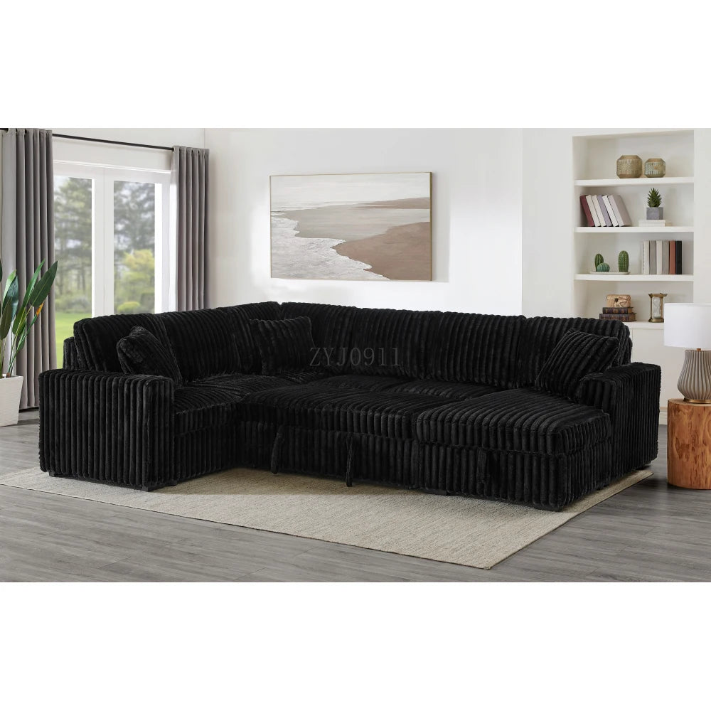 122-Inch lift sofa bed, plush fabric sofa bed with USB port, living room khaki sofa