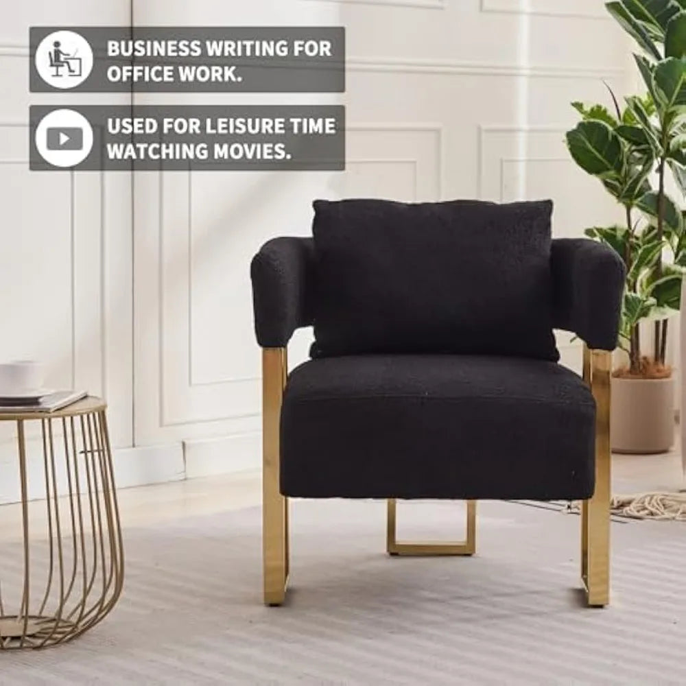 modern barrel accent chairs set of 2, living room side chairs with golden metal legs soft teddyupholstered reading armchairs no