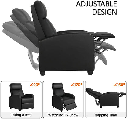 Single Recliner Chair PU Leather Push Back Leisure Chair for Home Theater Bedroom Apartment Dining Hotel