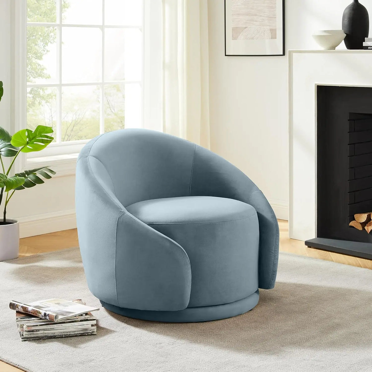 Swivel Barrel Chair, Upholstered Modern Round Accent Arm Chairs, 360° Swivel Single Sofa Armchair for Living Room and Bedroom,