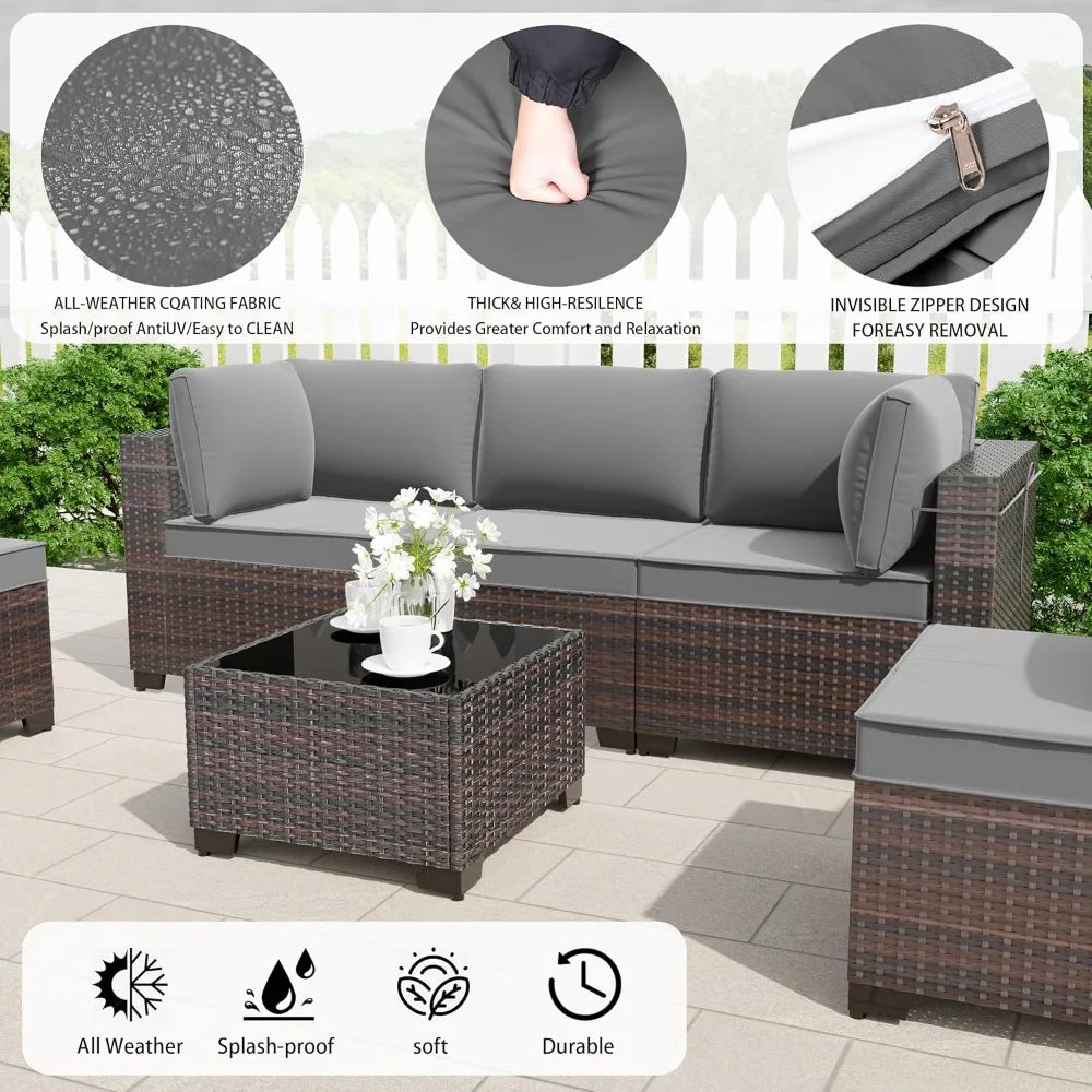 all-weather outdoor patio furniture set: sectional sofa in pe wicker for modular conversation areas
