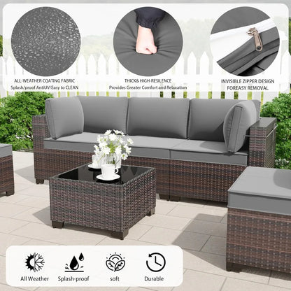 all-weather outdoor patio furniture set: sectional sofa in pe wicker for modular conversation areas