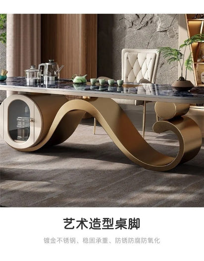 Light luxury rock slab table and chair combination modern minimalist design, creative high-end villa office tea table