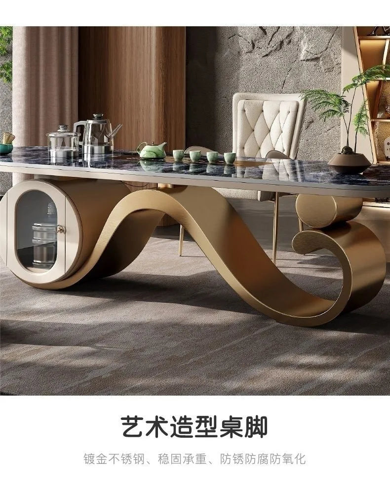 Light luxury rock slab table and chair combination modern minimalist design, creative high-end villa office tea table
