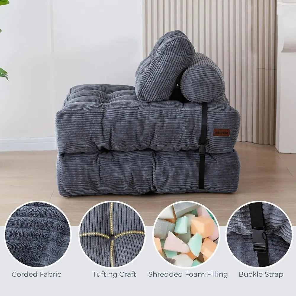 Folding Sofa Bed, Convertible Sleeper Chair with Pillow Foldable Mattress with Back Support, Portable Fold Out Chair Bed Comfy F