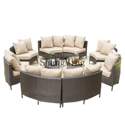 ZYH outdoor round rattan sofa combination leisure villa semi-circular rattan chair sofa