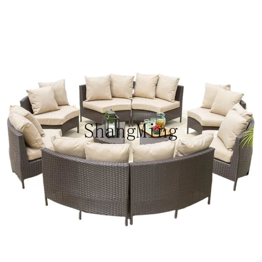 ZYH outdoor round rattan sofa combination leisure villa semi-circular rattan chair sofa