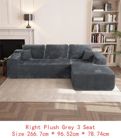 L-Shaped Modular Cloud Sectional Sofa with Deep Seat, Upholstered in Plush Corduroy Fabric, No Assembly Needed, Grey for Living
