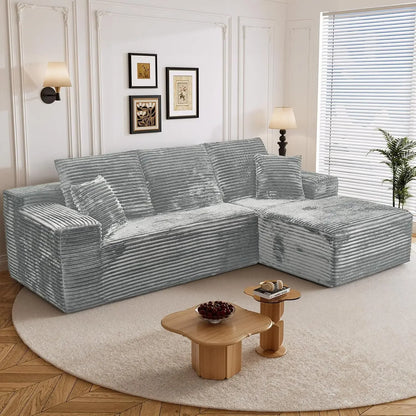 108" L Shaped Boneless Sectional Couches for Living Room, Comfy Corduroy Floor Cloud Sofa with Chaise, Wide Armrest, Deep Seat