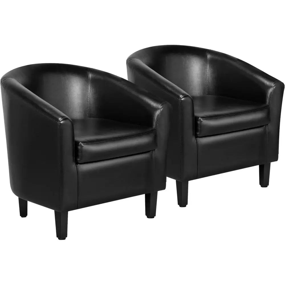 Pair of Faux Leather Barrel Chairs: Club Style Armchairs with Cushioned Seats for Living Spaces, Bedrooms, and Waiting Areas in