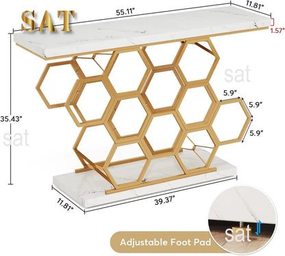 #For Gold Console Table, 55 Inch Modern Entryway Table Foyer Table with Metal Base, Faux Marble White Accent Table Narrow Sofa