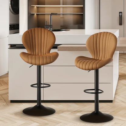 2pcs Bar Chair, 360° Rotating, Adjustable Height, Artificial Leather Upholstered With Backrest, Suitable For Dining Room