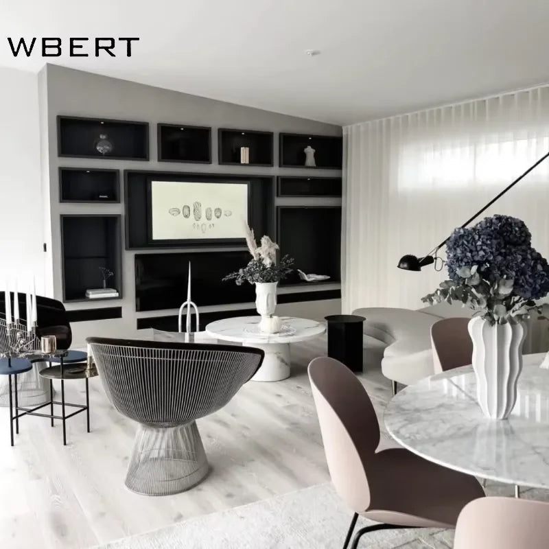 WBERT Modern Italian Luxury Designer Creative Stainless Steel Metal Leisure Dining Chair for Home Furniture