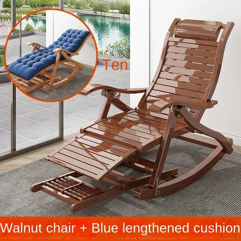 UVR Adult Recliner Folding Rocking Chair Living Room Armchair Bed Office Lunch Break Nap Backrest Stool Bamboo Chaise Longue