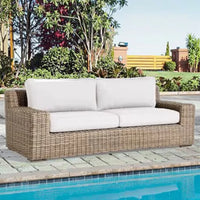 Ray Resistant Outdoor Rattan round Sofa Set with Canopy Curved Deep Cushioned for Dining