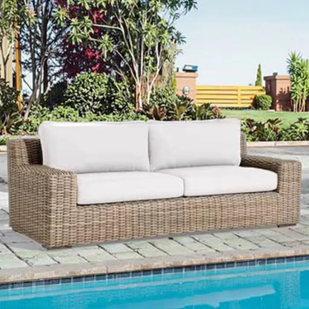 Ray Resistant Outdoor Rattan round Sofa Set with Canopy Curved Deep Cushioned for Dining