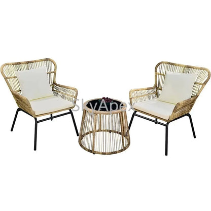 Modern 3-Piece 2-Seater Comfortable Metal Frame Rattan Wicker Chair and Table Set  For Outdoor Balcony Courtyard Apartment Patio