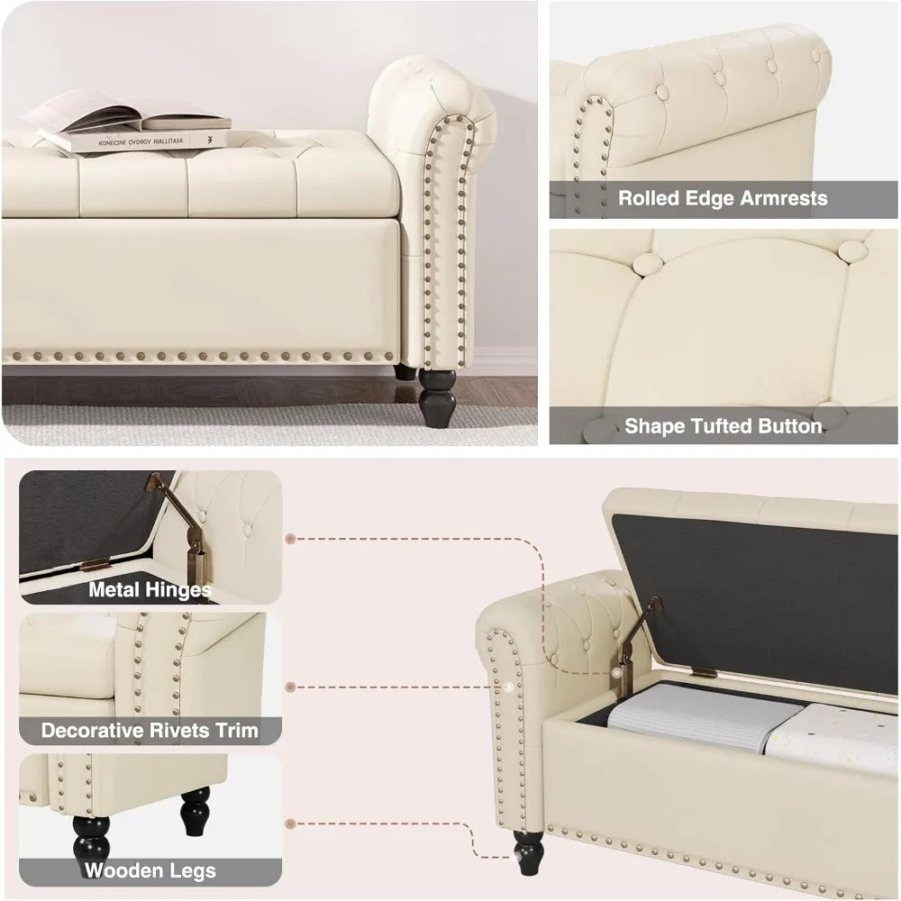 Modern 55" Faux Leather Storage Bench for Bedroom - End of Bed Bench with Lift-up Seat, Multi-Functional Footboard & Window Seat