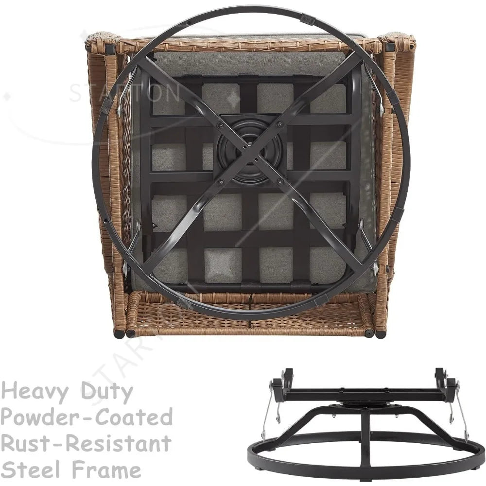 Chair Outdoor, Patio Bistro Furniture Conversation Set, Cushioned Wicker Chair with Glass Coffee