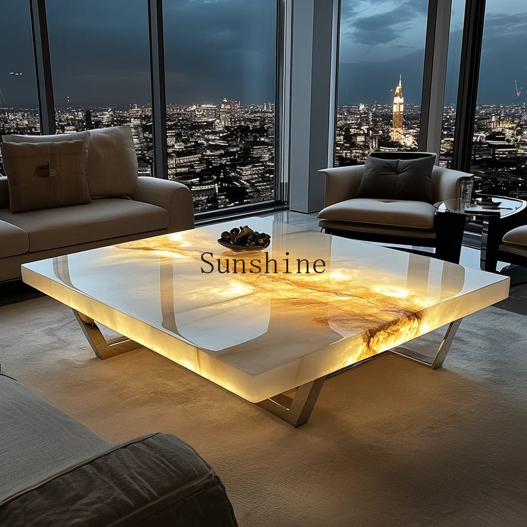 French square luminous marble simple coffee table
