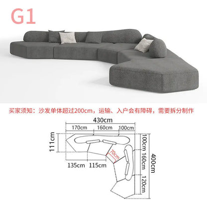 Fabric Sofa Combination Villa Large Apartment Sitting Italian Rock Irregular Special-shaped Large Flat Edta Double-sided