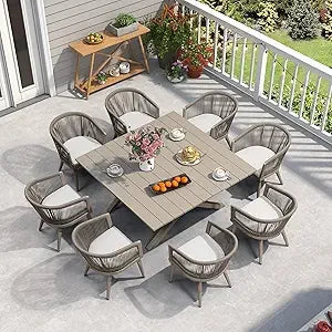 Patio Dining Set for 6 All-Weather Wicker 7 Piece Aluminium Outdoor Table and Chairs Set Included Cushions for Backyard Indoor