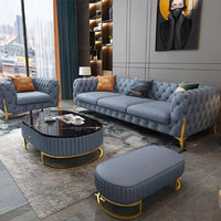 Home Furniture Chesterfield Design Royal Luxury Gold Foot Living Room Genuine Leather Velvet Sofa Set