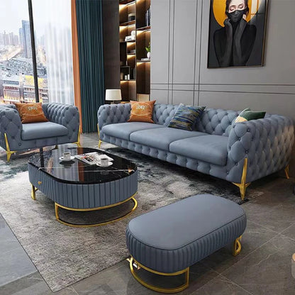 Home Furniture Chesterfield Design Royal Luxury Gold Foot Living Room Genuine Leather Velvet Sofa Set