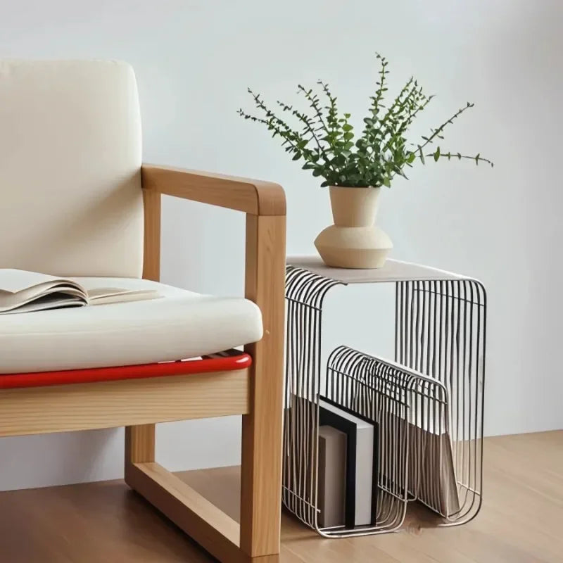 Modern Scandinavian Metal Coffee Table - Sleek Minimalist Living Room Furniture with Magazine & Book Storage Side Table