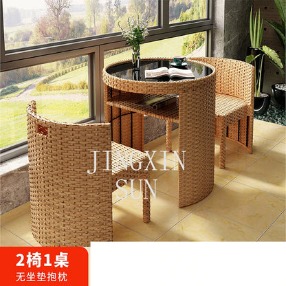 Balcony rattan chair three-piece outdoor courtyard combination small table and chair casual coffee table