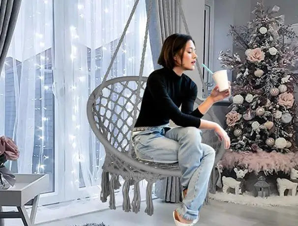 Hammock Hanging Swinging Chair,Hanging Cotton Rope Swing Chairs with Cushion and Hardware Kits, Hanging Chairs for Indoor