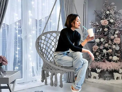 Hammock Hanging Swinging Chair,Hanging Cotton Rope Swing Chairs with Cushion and Hardware Kits, Hanging Chairs for Indoor