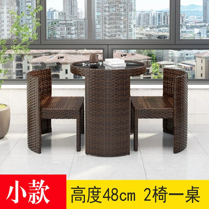 Balcony Small Table and Chair Tea Table and Chair Kit Outdoor Garden Combination Leisure Storage Rattan Knitting Small Table and