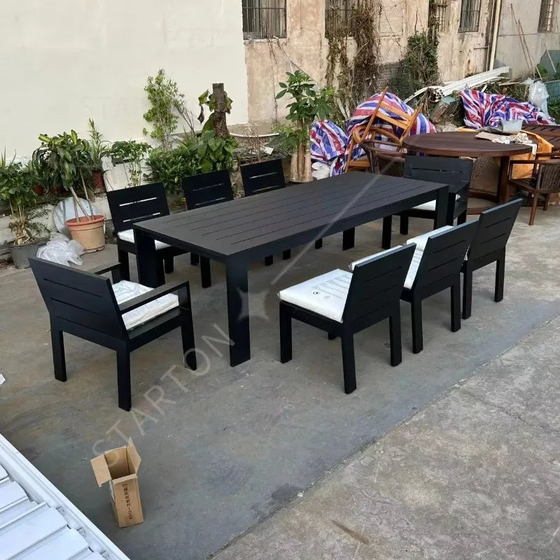 Hot Sale Marbella Aluminum Outdoor Table and Chairs Hotel Luxury Black Metal Outdoor Furniture Aluminum Outdoor Dining Set