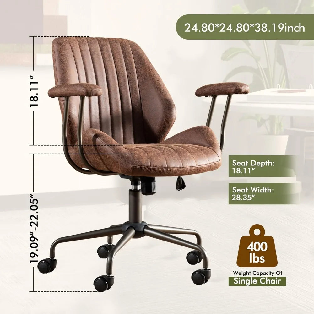 ergonomic high-back swivel chair in modern style with brown suede fabric for comfortable home office use