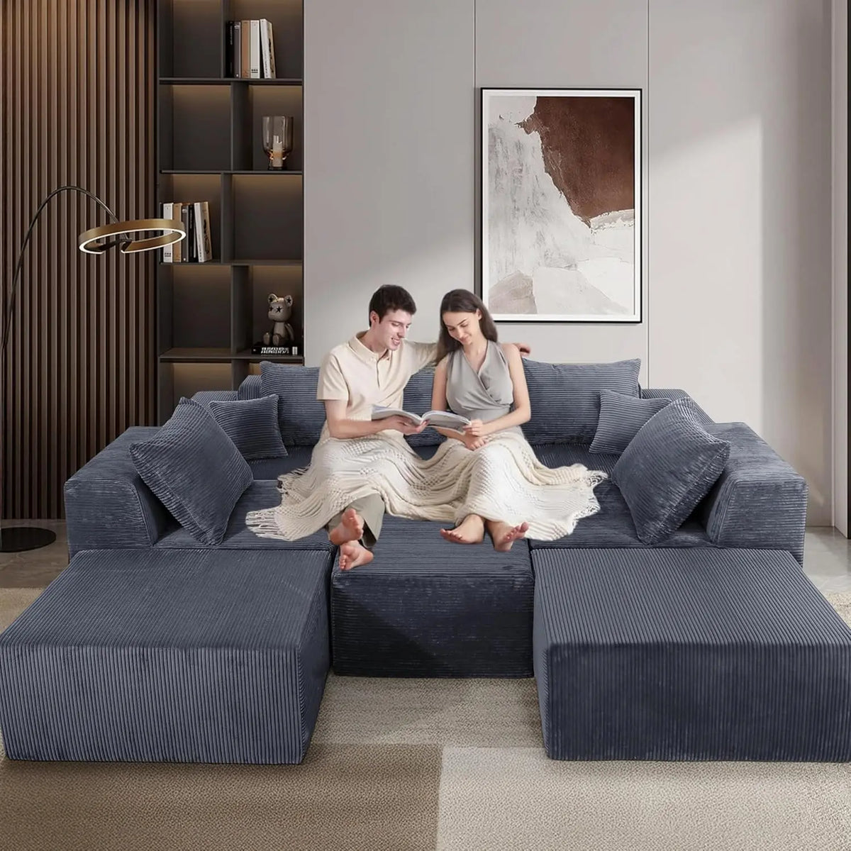 Family Sofa Set for Living Room, 8-Piece Modular U-Shaped Sectional Sofa with Oversized Chaise Lounge and Bed,Customized