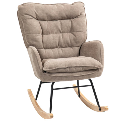 Brown Chenille-Look Rocking Chair (120kg Cap, Armrests, Living/Bedroom)