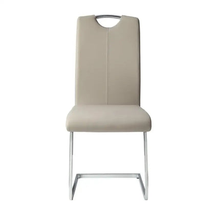 Set of 2 Chrome Metal Finish Side Chairs, Gray-Taupe Faux Leather Upholstery, Casual Dining Furniture