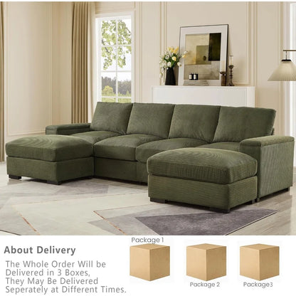 U-Shaped Cloud Couches for Living Room,122" Modular Sectional Cloud Sofas with Deep Seat Removable Ottomans,Modern Corduroy