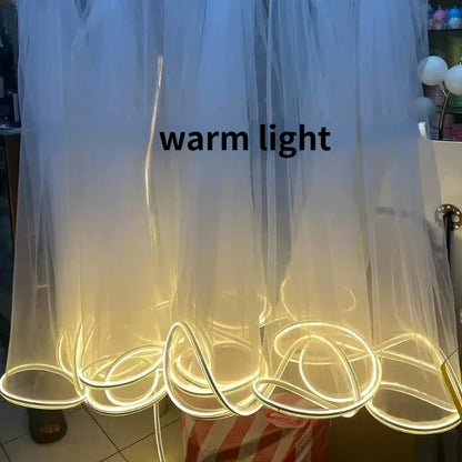 Glowing Curtain for Wedding Ceiling Decor, White Wave Tulle Fabric with Lights, Romantic Party Christmas Event Decoration