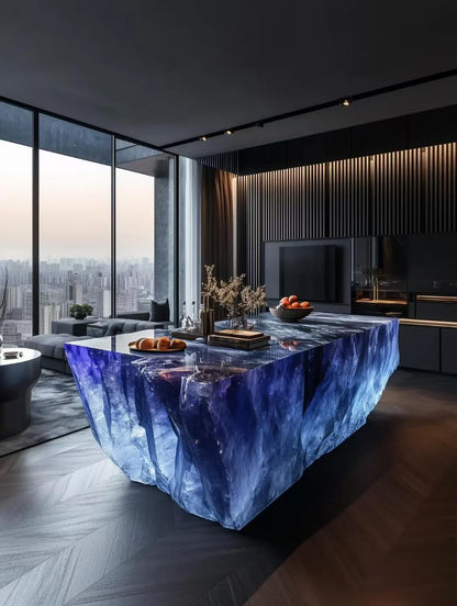 Villa Home Glowing Crystal Island Platform Transparent Resin Glacier Tea Table Art