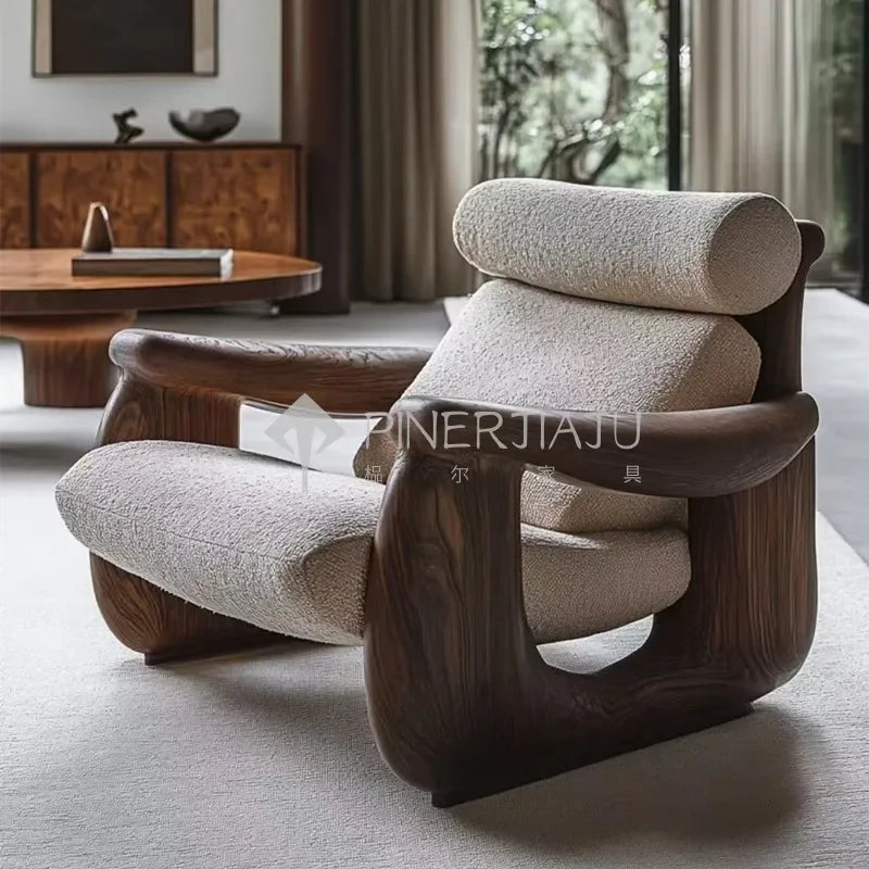 Designer Art Aesthetics Solid Wood Sofa Chair Medieval Homestay Club Sales Department Light Luxury Leisure Chair