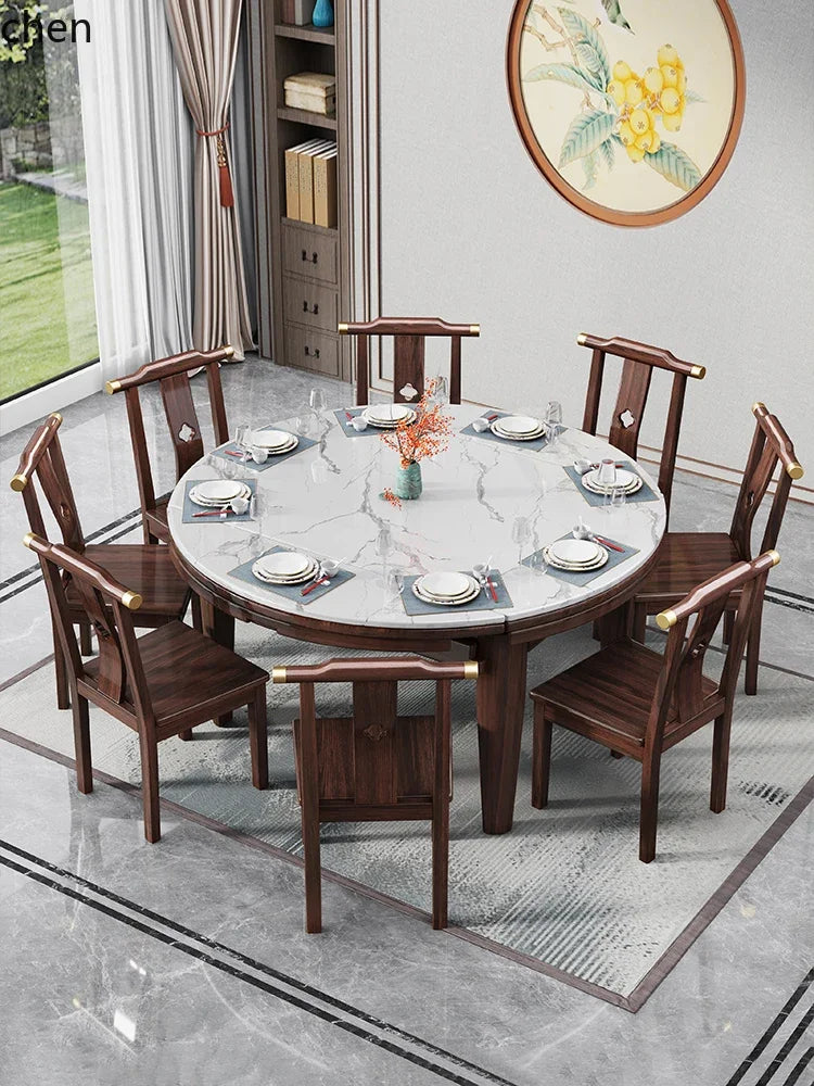 AB rock slab folding dining table telescopic combination purple gold sandalwood small apartment household round dining table