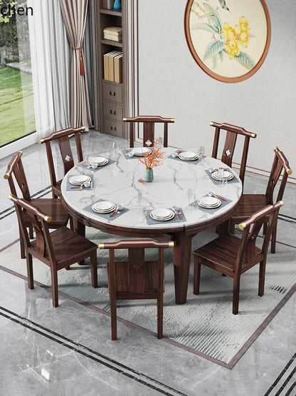 AB rock slab folding dining table telescopic combination purple gold sandalwood small apartment household round dining table