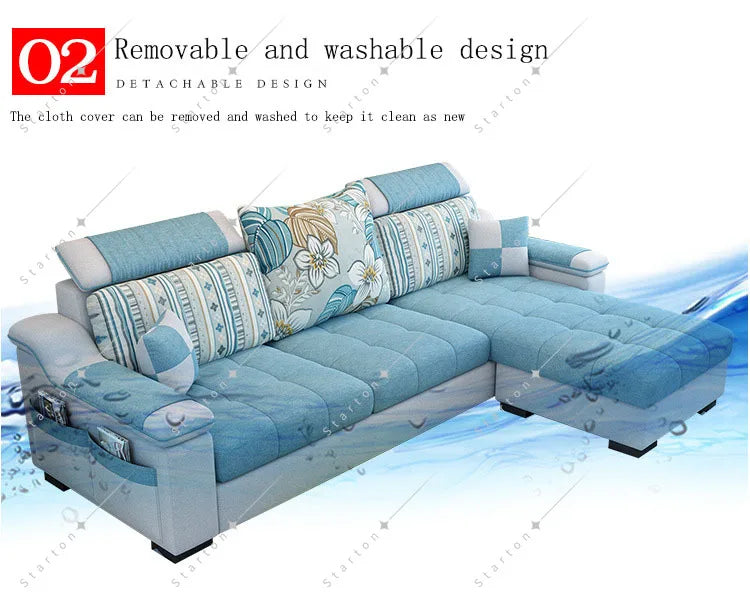 Room Fabric Sofa Modern Minimalist Home Corner Sofa Furniture Combination Nordic Solid Frame Fabric Sofa