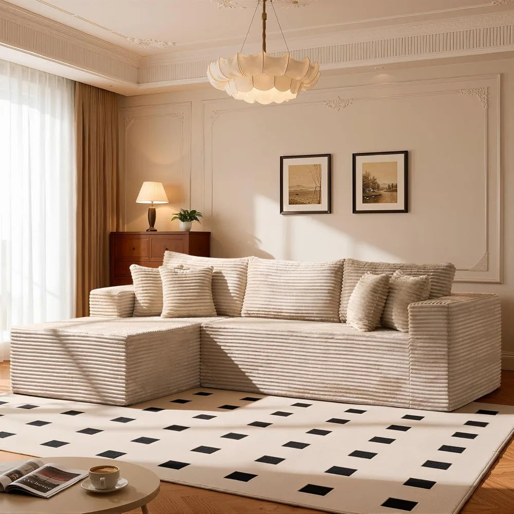 108" Luxury Modular Cloud Sofa – 100% High-Density Foam Sectional, Oversized Convertible L-Shaped Sofa Bed with Plush Fabric