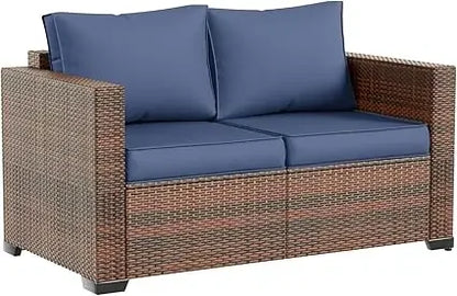 Amopatio Outdoor loveseat Furniture 2-Seat Wicker Patio Love seat, Small Patio loveseat with Water-Resistant Cover & Non-Slip Cu