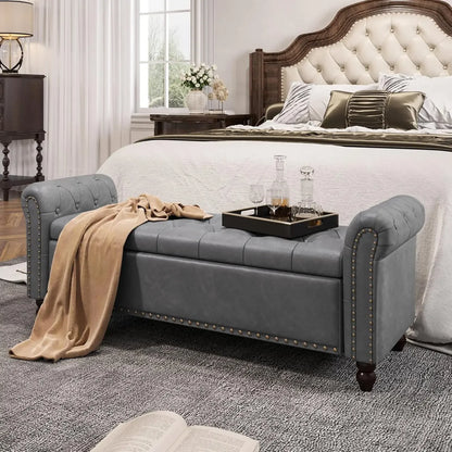 Modern 55" Faux Leather Storage Bench for Bedroom - End of Bed Bench with Lift-up Seat, Multi-Functional Footboard & Window Seat