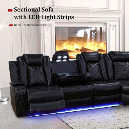 Power Recliner Sectional Sofa with LED Lights, USB Ports & Cup Holders - 6 Seater Living Room Set