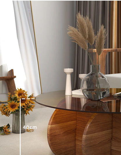 Table basse en verre de luxe légère, moderne, simple, petit appartement, salon, ronde, bois massif, maison, design créatif, table d'appoint de canapé